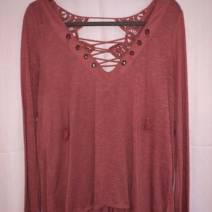 Pinky-Mauve Flowy Long Sleeve with lacey back